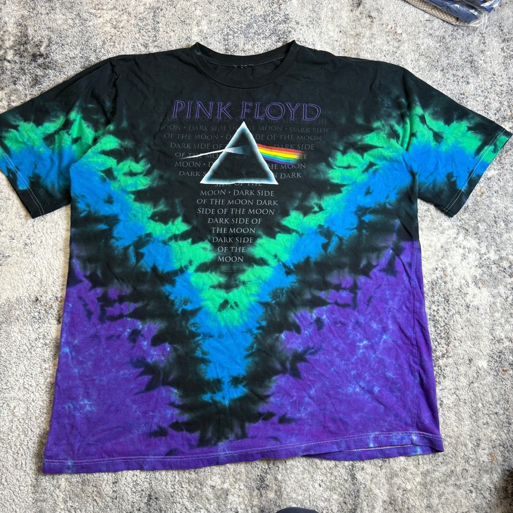 Pink Floyd Dark Side of the Moon Tie Dye Graphic T-Shirt Mens 2XL Black Multi